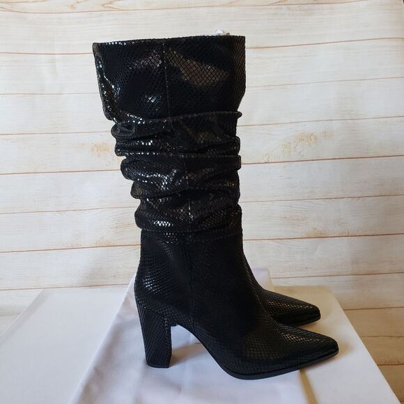 IRO Paris Yasur Gathered Snake Effect All Leather Slouchy Boots Black Size 39 - Picture 9 of 15